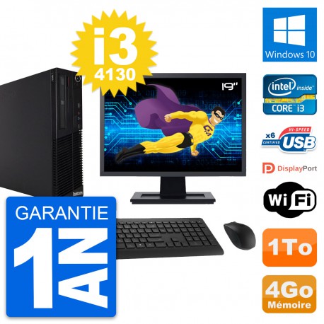 PC Lenovo M73 SFF Ecran 19" Intel i3-4130 RAM 4Go Disque Dur 1To Windows 10 Wifi