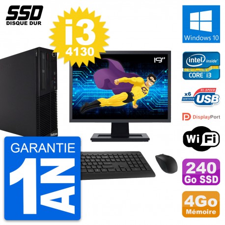PC Lenovo M73 SFF Ecran 19" Intel i3-4130 RAM 4Go SSD 240Go Windows 10 Wifi