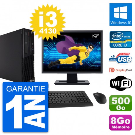 PC Lenovo M73 SFF Ecran 19" Intel i3-4130 RAM 8Go Disque 500Go Windows 10 Wifi