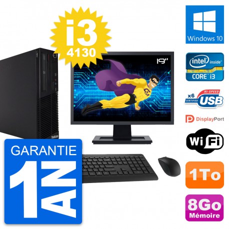 PC Lenovo M73 SFF Ecran 19" Intel i3-4130 RAM 8Go Disque Dur 1To Windows 10 Wifi