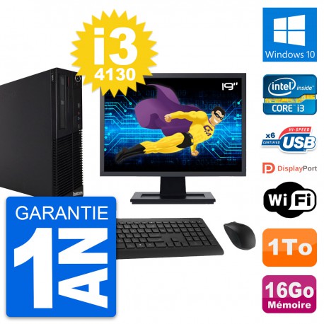 PC Lenovo M73 SFF Ecran 19" Intel i3-4130 RAM 16Go Disque 1To Windows 10 Wifi