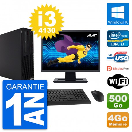 PC Lenovo M73 SFF Ecran 22" Intel i3-4130 RAM 4Go Disque 500Go Windows 10 Wifi