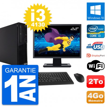 PC Lenovo M73 SFF Ecran 22" Intel i3-4130 RAM 4Go Disque Dur 2To Windows 10 Wifi