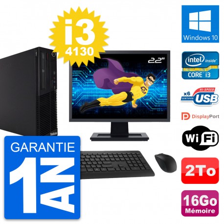 PC Lenovo M73 SFF Ecran 22" Intel i3-4130 RAM 16Go Disque 2To Windows 10 Wifi