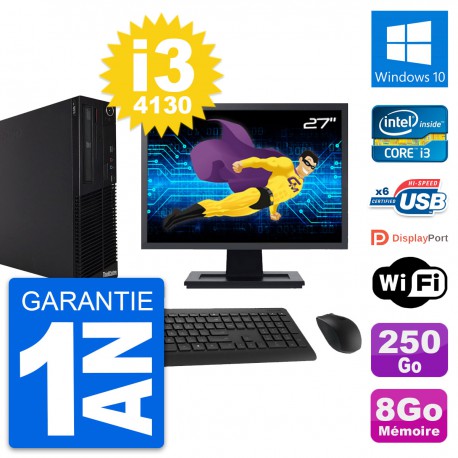 PC Lenovo M73 SFF Ecran 27" Intel i3-4130 RAM 8Go Disque 250Go Windows 10 Wifi