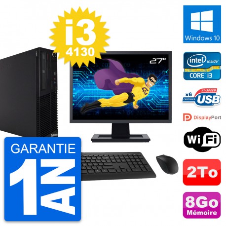 PC Lenovo M73 SFF Ecran 27" Intel i3-4130 RAM 8Go Disque Dur 2To Windows 10 Wifi