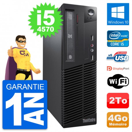 PC Lenovo ThinkCentre M73 SFF Intel i5-4570 RAM 4Go Disque 2To Windows 10 Wifi