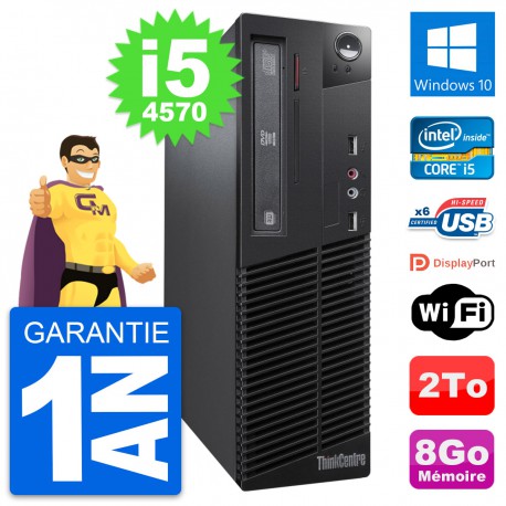 PC Lenovo ThinkCentre M73 SFF Intel i5-4570 RAM 8Go Disque 2To Windows 10 Wifi
