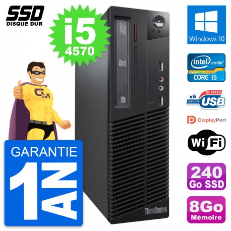 PC Lenovo ThinkCentre M73 SFF Intel i5-4570 RAM 8Go SSD 240Go Windows 10 Wifi