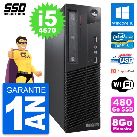 PC Lenovo ThinkCentre M73 SFF Intel i5-4570 RAM 8Go SSD 480Go Windows 10 Wifi