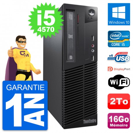 PC Lenovo ThinkCentre M73 SFF Intel i5-4570 RAM 16Go Disque 2To Windows 10 Wifi