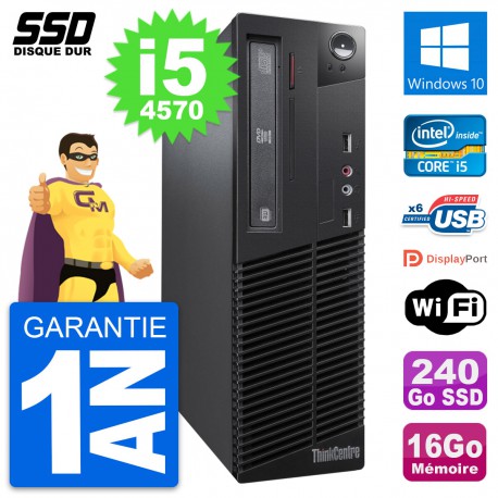 PC Lenovo ThinkCentre M73 SFF Intel i5-4570 RAM 16Go SSD 240Go Windows 10 Wifi
