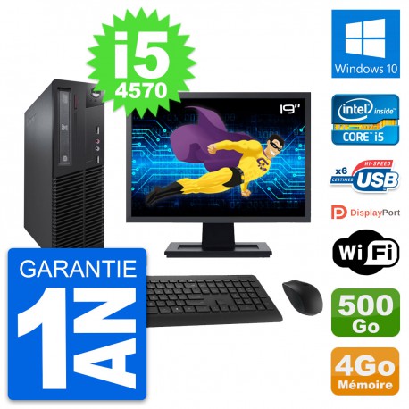 PC Lenovo M73 SFF Ecran 19" Intel i5-4570 RAM 4Go Disque 500Go Windows 10 Wifi