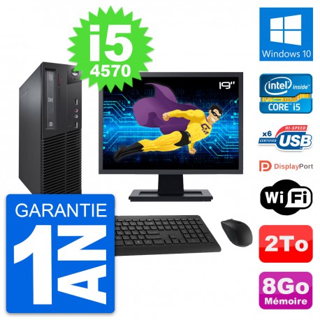 PC Lenovo M73 SFF Ecran 19" Intel i5-4570 RAM 8Go Disque Dur 2To Windows 10 Wifi