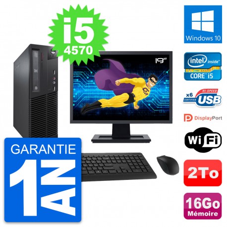 PC Lenovo M73 SFF Ecran 19" Intel i5-4570 RAM 16Go Disque 2To Windows 10 Wifi