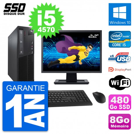 PC Lenovo M73 SFF Ecran 22" Intel i5-4570 RAM 8Go SSD 480Go Windows 10 Wifi
