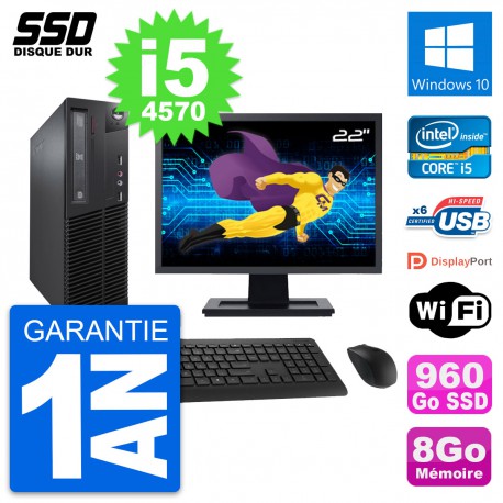 PC Lenovo M73 SFF Ecran 22" Intel i5-4570 RAM 8Go SSD 960Go Windows 10 Wifi