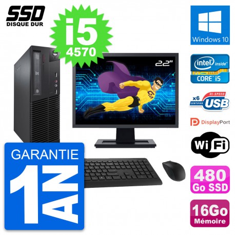 PC Lenovo M73 SFF Ecran 22" Intel i5-4570 RAM 16Go SSD 480Go Windows 10 Wifi