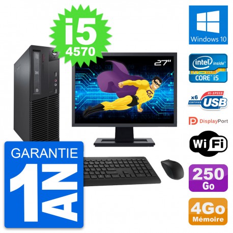 PC Lenovo M73 SFF Ecran 27" Intel i5-4570 RAM 4Go Disque 250Go Windows 10 Wifi