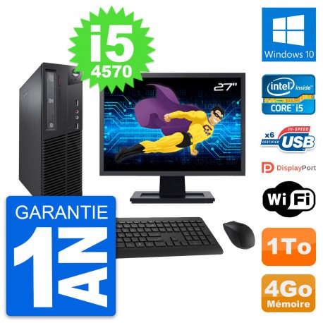 PC Lenovo M73 SFF Ecran 27" Intel i5-4570 RAM 4Go Disque Dur 1To Windows 10 Wifi
