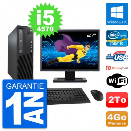 PC Lenovo M73 SFF Ecran 27" Intel i5-4570 RAM 4Go Disque Dur 2To Windows 10 Wifi