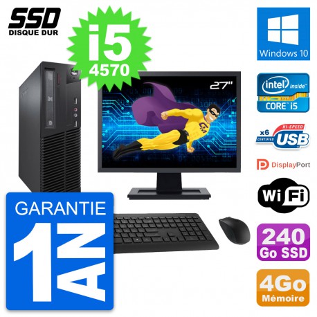 PC Lenovo M73 SFF Ecran 27" Intel i5-4570 RAM 4Go SSD 240Go Windows 10 Wifi