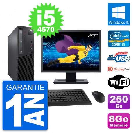 PC Lenovo M73 SFF Ecran 27" Intel i5-4570 RAM 8Go Disque 250Go Windows 10 Wifi