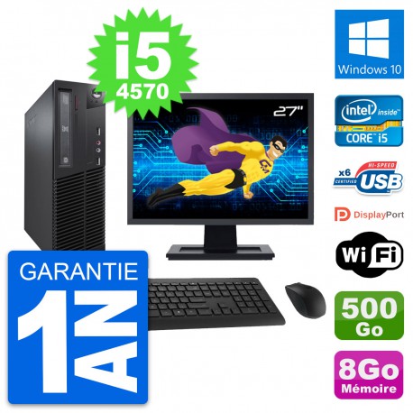 PC Lenovo M73 SFF Ecran 27" Intel i5-4570 RAM 8Go Disque 500Go Windows 10 Wifi