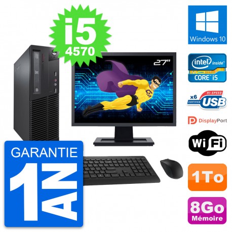 PC Lenovo M73 SFF Ecran 27" Intel i5-4570 RAM 8Go Disque Dur 1To Windows 10 Wifi