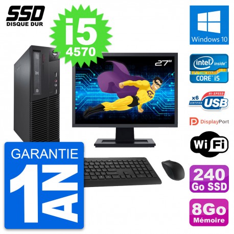 PC Lenovo M73 SFF Ecran 27" Intel i5-4570 RAM 8Go SSD 240Go Windows 10 Wifi