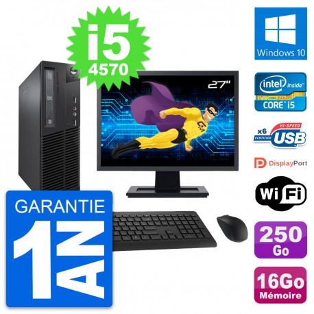 PC Lenovo M73 SFF Ecran 27" Intel i5-4570 RAM 16Go Disque 250Go Windows 10 Wifi