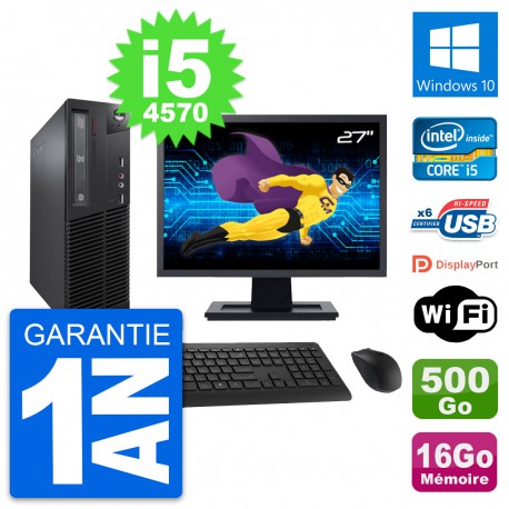 PC Lenovo M73 SFF Ecran 27" Intel i5-4570 RAM 16Go Disque 500Go Windows 10 Wifi
