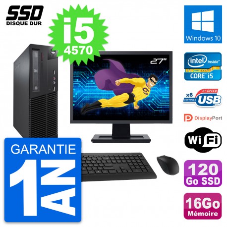PC Lenovo M73 SFF Ecran 27" Intel i5-4570 RAM 16Go SSD 120Go Windows 10 Wifi
