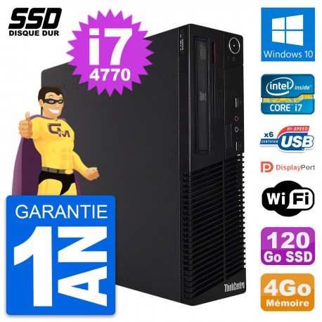 PC Lenovo ThinkCentre M73 SFF Intel i7-4770 RAM 4Go SSD 120Go Windows 10 Wifi