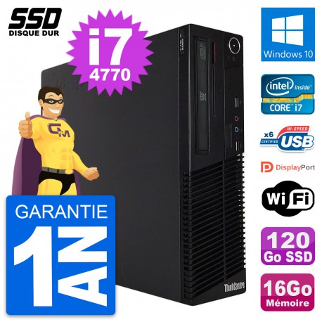 PC Lenovo ThinkCentre M73 SFF Intel i7-4770 RAM 16Go SSD 120Go Windows 10 Wifi