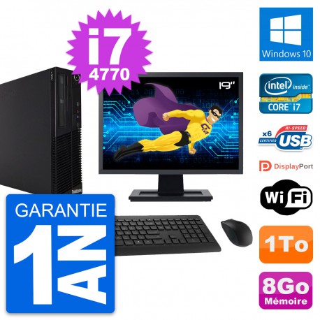 PC Lenovo M73 SFF Ecran 19" Intel i7-4770 RAM 8Go Disque Dur 1To Windows 10 Wifi