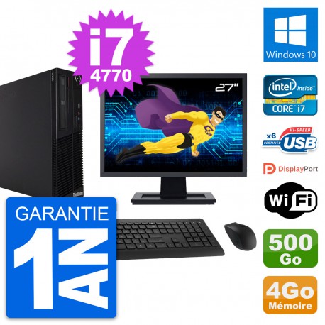PC Lenovo M73 SFF Ecran 27" Intel i7-4770 RAM 4Go Disque 500Go Windows 10 Wifi
