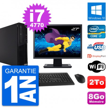 PC Lenovo M73 SFF Ecran 27" Intel i7-4770 RAM 8Go Disque Dur 2To Windows 10 Wifi
