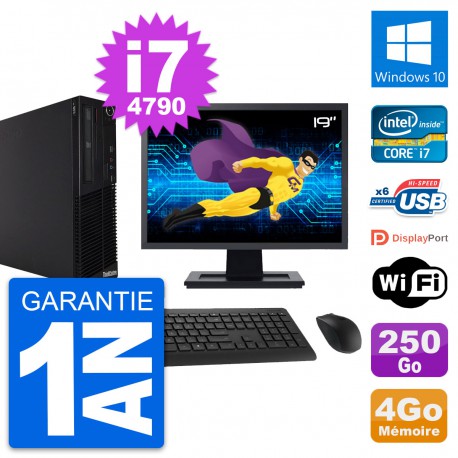PC Lenovo M73 SFF Ecran 19" Intel i7-4790 RAM 4Go Disque 250Go Windows 10 Wifi