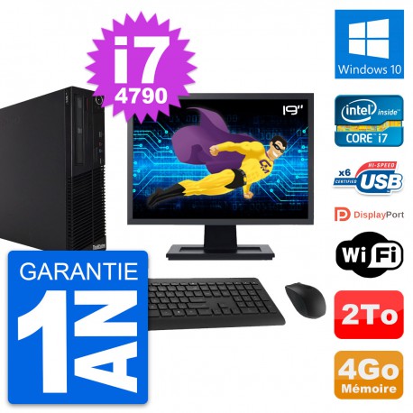 PC Lenovo M73 SFF Ecran 19" Intel i7-4790 RAM 4Go Disque Dur 2To Windows 10 Wifi
