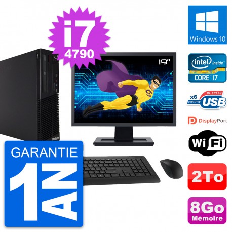 PC Lenovo M73 SFF Ecran 19" Intel i7-4790 RAM 8Go Disque Dur 2To Windows 10 Wifi