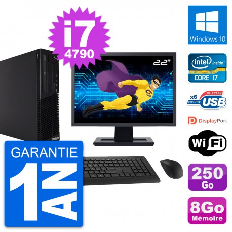 PC Lenovo M73 SFF Ecran 22" Intel i7-4790 RAM 8Go Disque 250Go Windows 10 Wifi