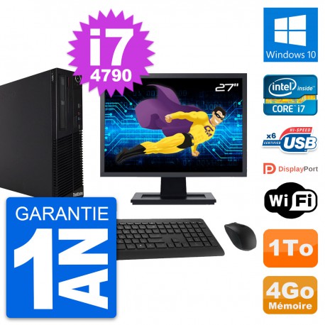 PC Lenovo M73 SFF Ecran 27" Intel i7-4790 RAM 4Go Disque Dur 1To Windows 10 Wifi