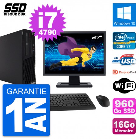 PC Lenovo M73 SFF Ecran 27" Intel i7-4790 RAM 16Go SSD 960Go Windows 10 Wifi
