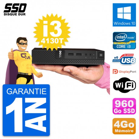 Ultra Mini PC Dell 3020 Micro USFF i3-4130T RAM 4Go SSD 960Go Windows 10 Wifi