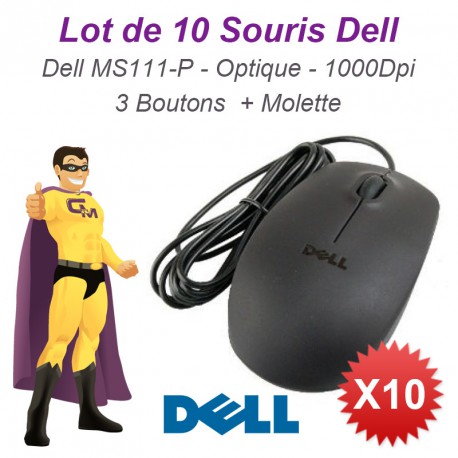 Lot 10x Souris Optique Filaire USB DELL MS111-P 011D3V 05Y2RG 093HTY 1000-DPI