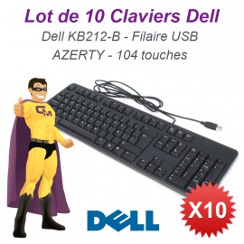 Lot 10x Claviers DELL KB212-B AZERTY USB Noir 04GK5K Pc Keyboard Kb Slim Fin