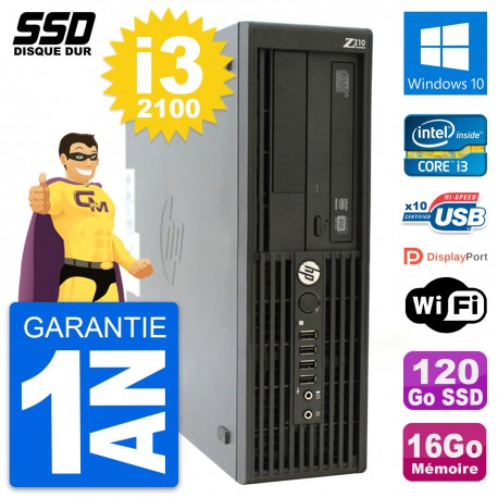 PC HP WorkStation Z210 SFF Intel i3-2100 RAM 16Go SSD 120Go Windows 10 Wifi