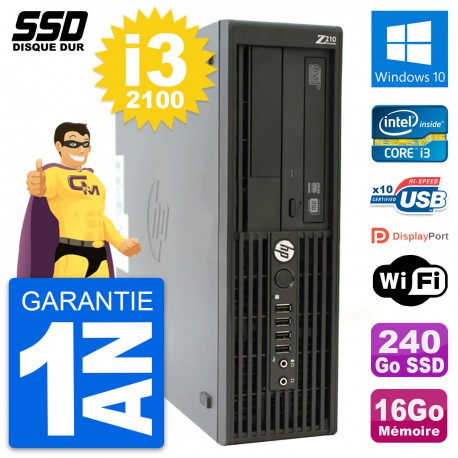PC HP WorkStation Z210 SFF Intel i3-2100 RAM 16Go SSD 240Go Windows 10 Wifi