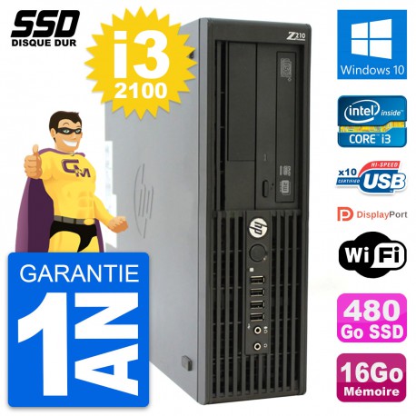PC HP WorkStation Z210 SFF Intel i3-2100 RAM 16Go SSD 480Go Windows 10 Wifi